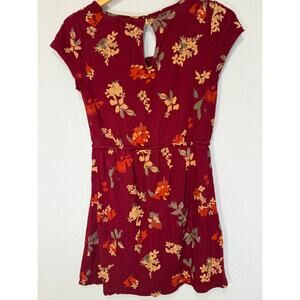 Lucky Brand Floral Mini Dress Drawstring Size S Burgundy Coquette Boho Festival
